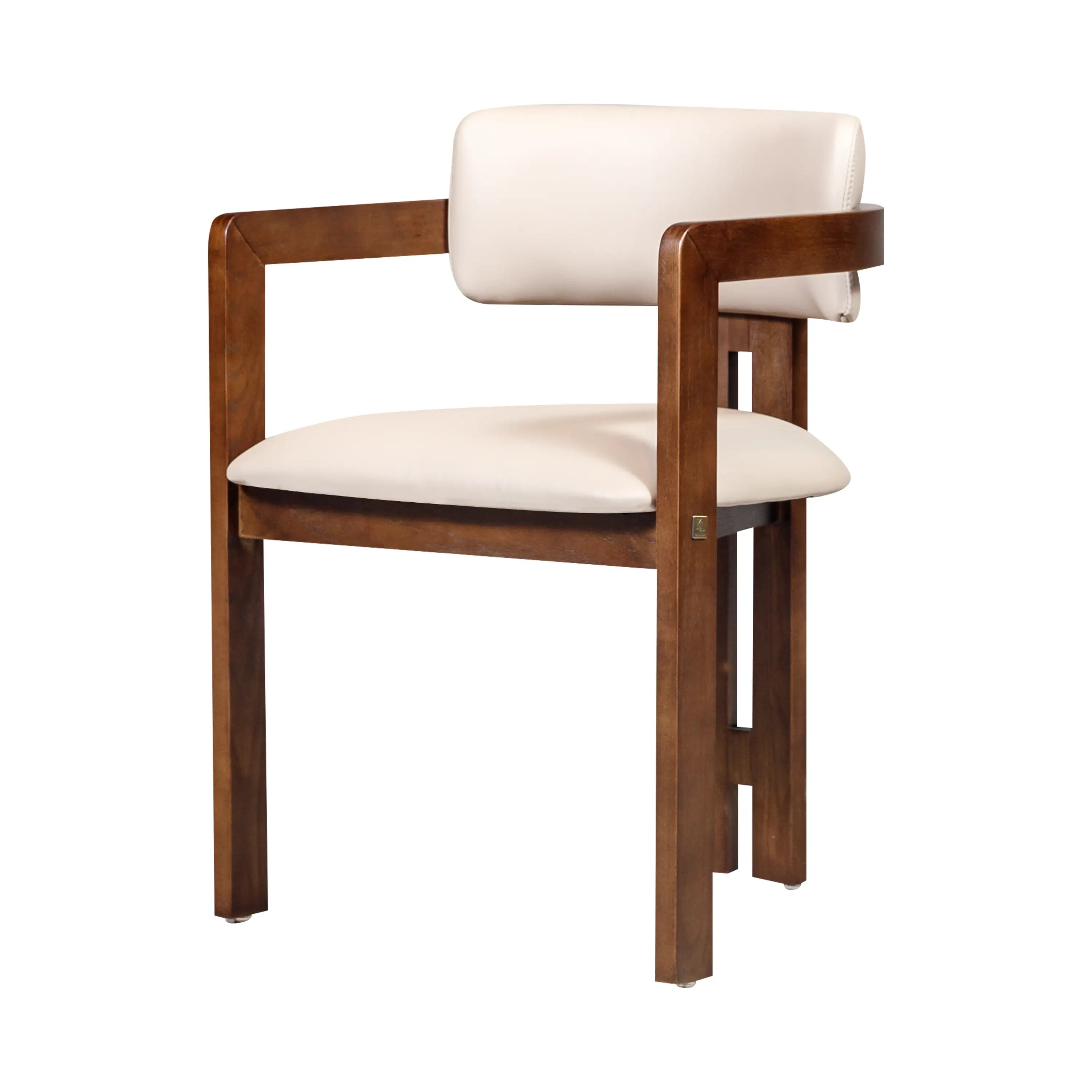 Desmond Sand Beige Vegan Leather Dining Chair - Dark Brown Frame